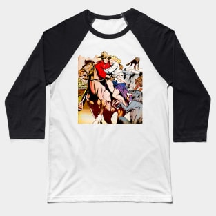 Wolves Cowboy Horse Retro Northwest Mounties Vintage Comic Book Baseball T-Shirt